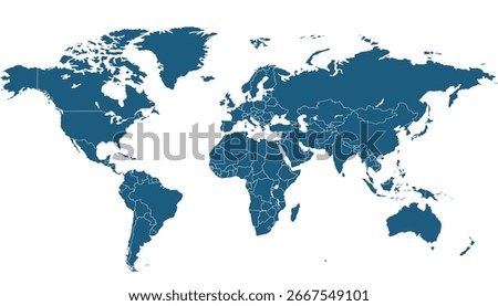 World map. Blue modern vector map. Silhouette.