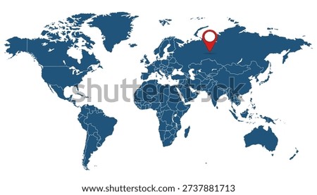 World map. Blue modern vector map. Color pointers