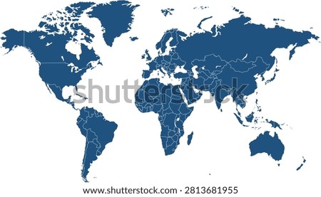 World map. Blue modern vector map. Silhouette map.