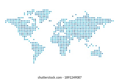World map blue mosaic of small squares. Vector illustration.