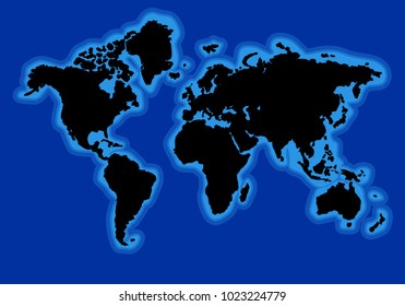 World map with blue ocean Vector illustration