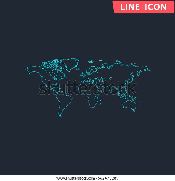 World Map Blue Outline Vector Icon Stock Vector (Royalty Free) 662475289