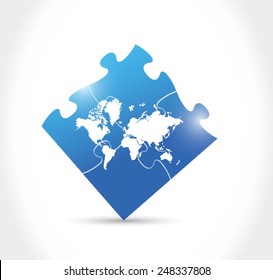 world map blue puzzle illustration design over a white background