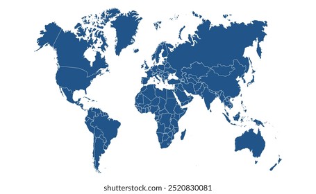 World map. Blue map. Silhouette