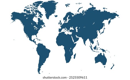 World map. Blue map. Silhouette map.