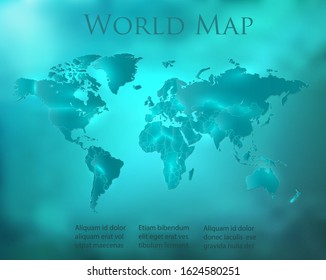 World map blue turquoise sky with separate states and glowing neon light vector