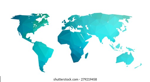 World map blue vector illustration in polygonal style on white background