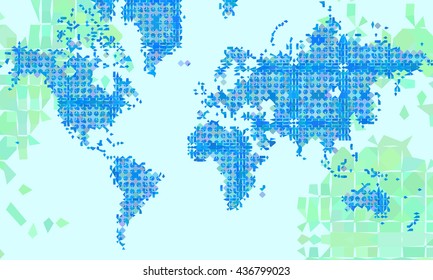 World map blue vector illustration in polygonal style