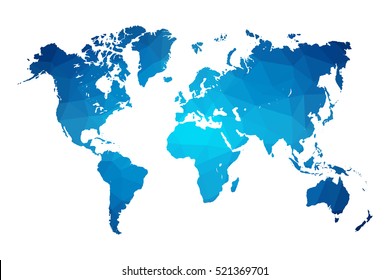 World map blue vector illustration in polygonal style on white background. Vector illustration eps 10.