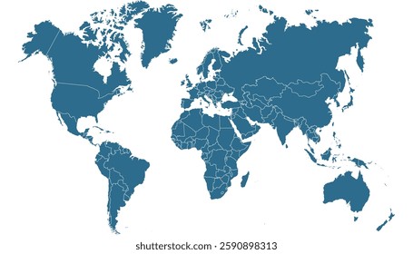 World map. Blue vector map. Silhouette map
