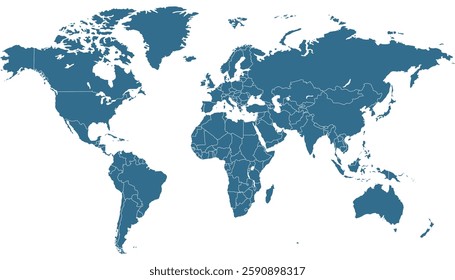World map. Blue vector map. Silhouette map