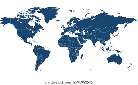 World map. Blue vector map. Silhouette map