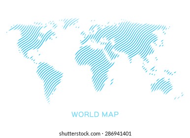 World map of blue waves on white background