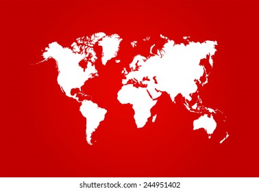 World Map Blueprint With Red Background Vector