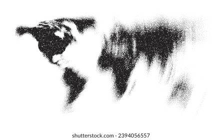 World map blurred rotation halftone. Made for world news and articles. Black circles on white background. Vector illustration.