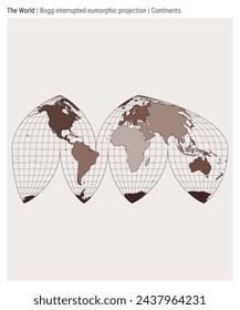 World Map. Boggs interrupted eumorphic projection. Continents style. High Detail World map for infographics, education, reports, presentations. Vector illustration.