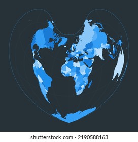 World Map. Bonne pseudoconical equal-area projection. Futuristic world illustration for your infographic. Nice blue color palette. Cool vector illustration.