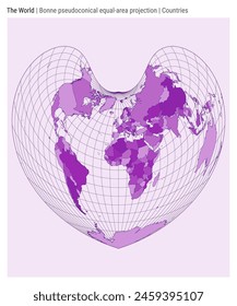 World Map. Bonne pseudoconical equal-area projection. Countries style. High Detail World map for infographics, education, reports, presentations. Vector illustration.