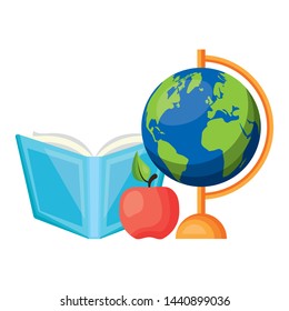 world map book apple back to school vector illustration