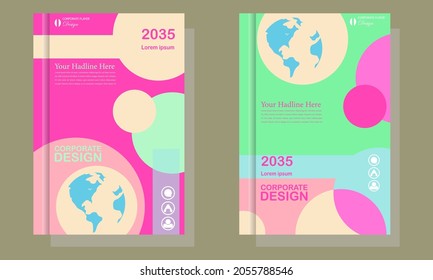 Planilla de diseño de portada del libro de mapas mundial y empresa en A4. Se puede personalizar con folletos, informes anuales, revistas, afiches, presentaciones de negocios, carteras, volantes, banners, sitios web.