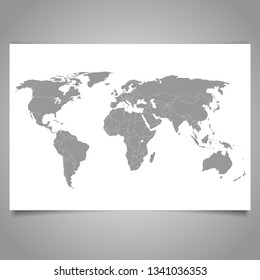 World map with borders on white paper banner