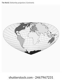 World Map. Bottomley projection. Continents style. High detail world map for infographics, education, reports, and presentations. Vector illustration.