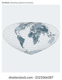 Mapa mundial. Proyección Bottomley. Estilo de los países. Mapa mundial de alto detalle para infografías, educación, informes, presentaciones. Ilustración vectorial.