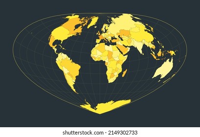 World Map. Bottomley projection. Futuristic world illustration for your infographic. Bright yellow country colors. Creative vector illustration.