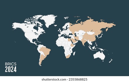 World map with BRICS countries 