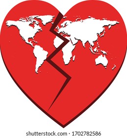 World map broken heart three dimensional