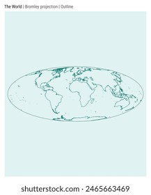 World Map. Bromley projection. Outline style. High Detail World map for infographics, education, reports, presentations. Vector illustration.