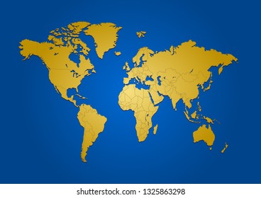World map brown on blue background