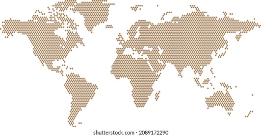 World map brown polygon white background isolated