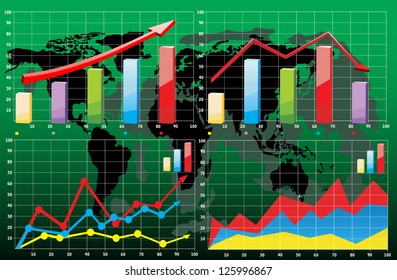 World map with business charts