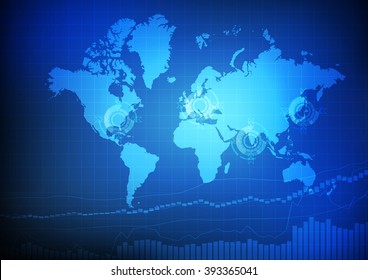 World map with business graph on blue background vector