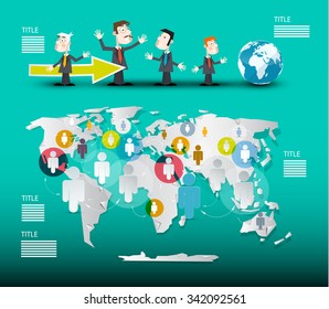 World Map with Businessmen Vector Infographic Template