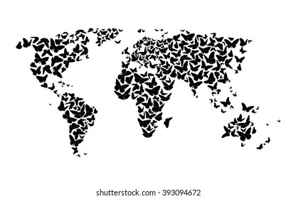 World Map With Butterflies