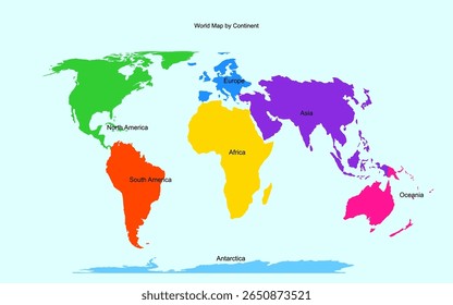 Mapa do Mundo por Continentes Design Vetorial Colorido para Educação e Infográficos
