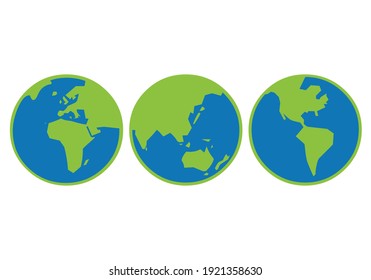 World map by continents in green and blue