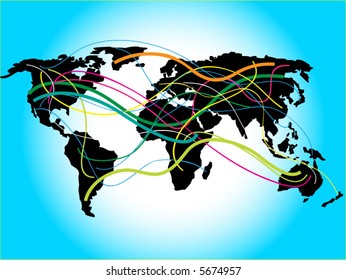 World Map Cable Communications Network: vector de stock (libre de ...