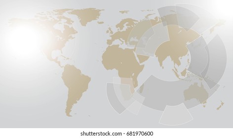 World map card paper 3D natural raster. Grey geometric technology background with gear shape. Vector abstract graphic design