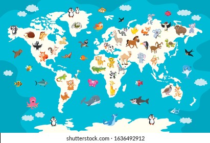 World Map With Cartoon Animals