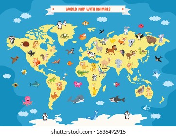 World Map With Cartoon Animals