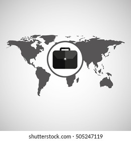 world map with case icon, vector illustration