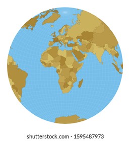 World Map. Chamberlin projection for Africa projection. Map of the world with meridians on blue background. Vector illustration.