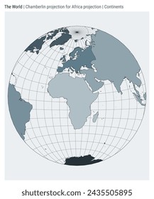 World Map. Chamberlin projection for Africa projection. Continents style. High Detail World map for infographics, education, reports, presentations. Vector illustration.