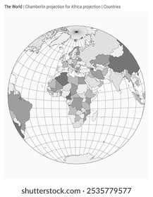 Mapa mundial. Proyección Chamberlin para África. Estilo de los países. Mapa mundial de alto detalle para infografías, educación, informes, presentaciones. Ilustración vectorial.