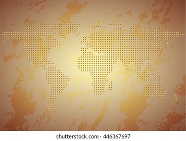 World map circle holes on rusty copper background vector
