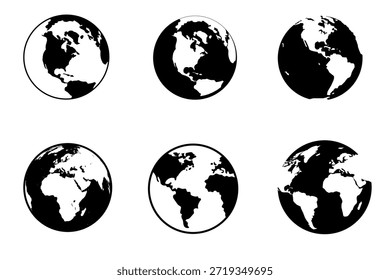 World Map Circle Icons. Global Earth Symbols. Geography Vector Set