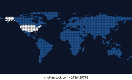 A world map of circles, with the USA highlighted